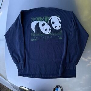 2000s blue San Diego Zoo long sleeve shirt with panda design streetwear